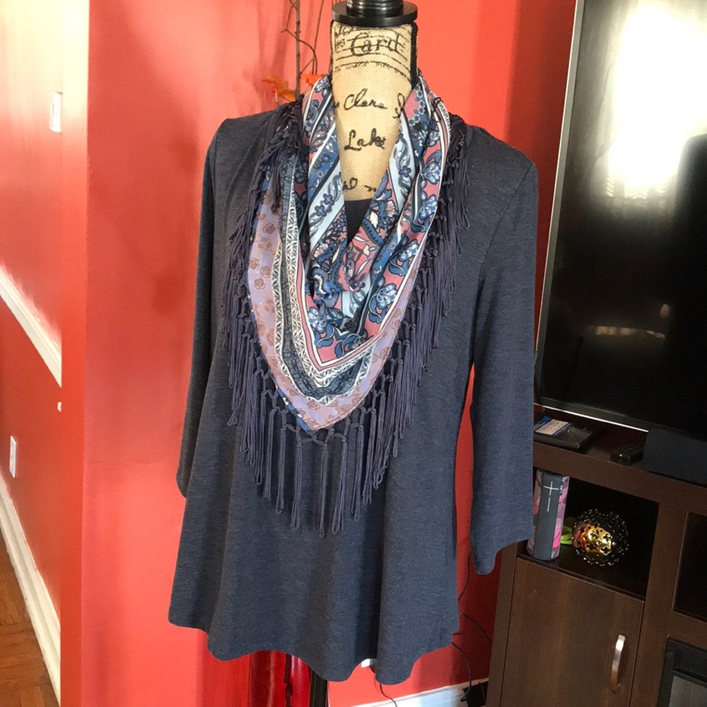 ONE WORLD DARK BLUE Blouse /sweater with scarf M